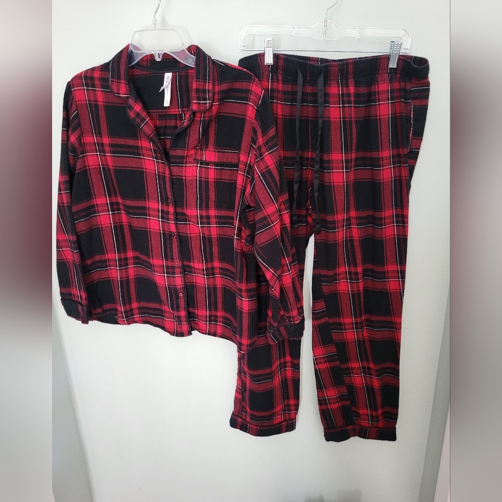 Gilligan‎ O'Malley 2 Piece Women Large Red Plaid Cotton Pajamas PJs